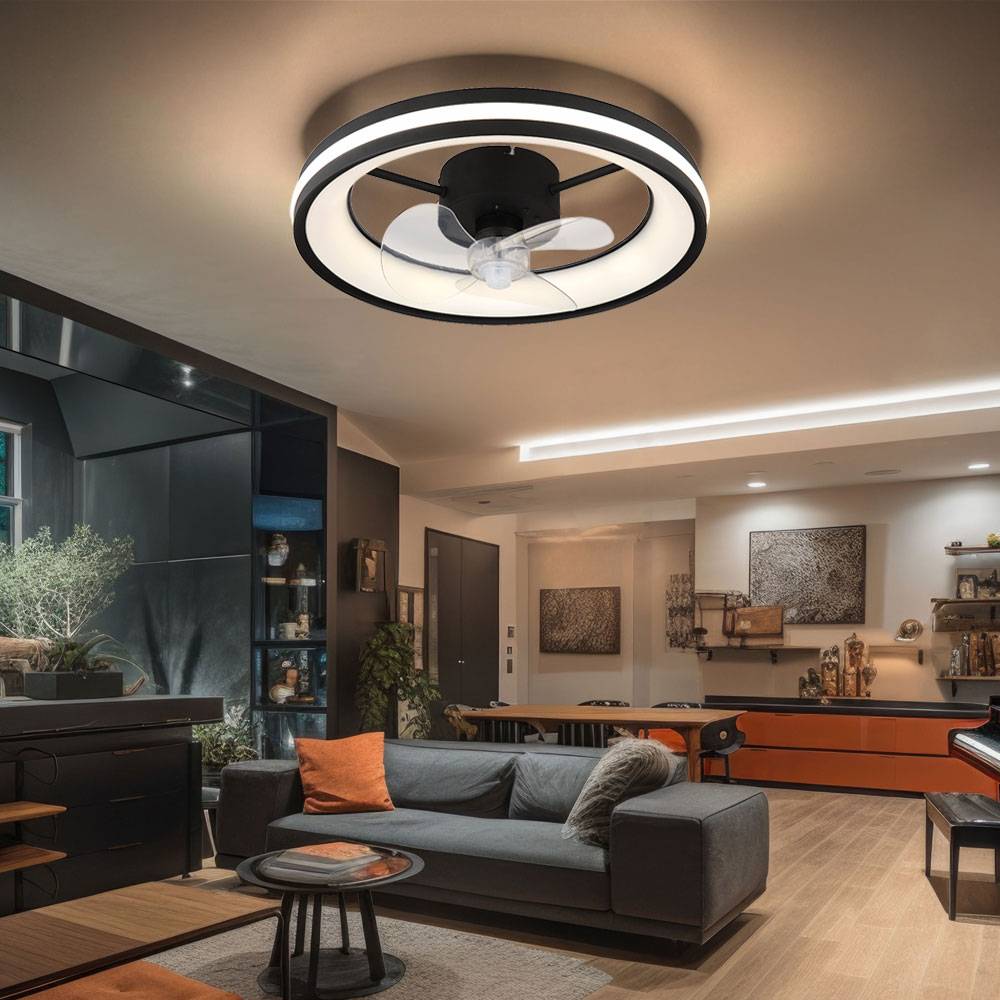 Deckenventilator Deckenlampe Wohnzimmerleuchte Esszimmerleuchte Schlafzimmerlampe, Metall Kunststoff schwarz, dimmbar Fernbedienung