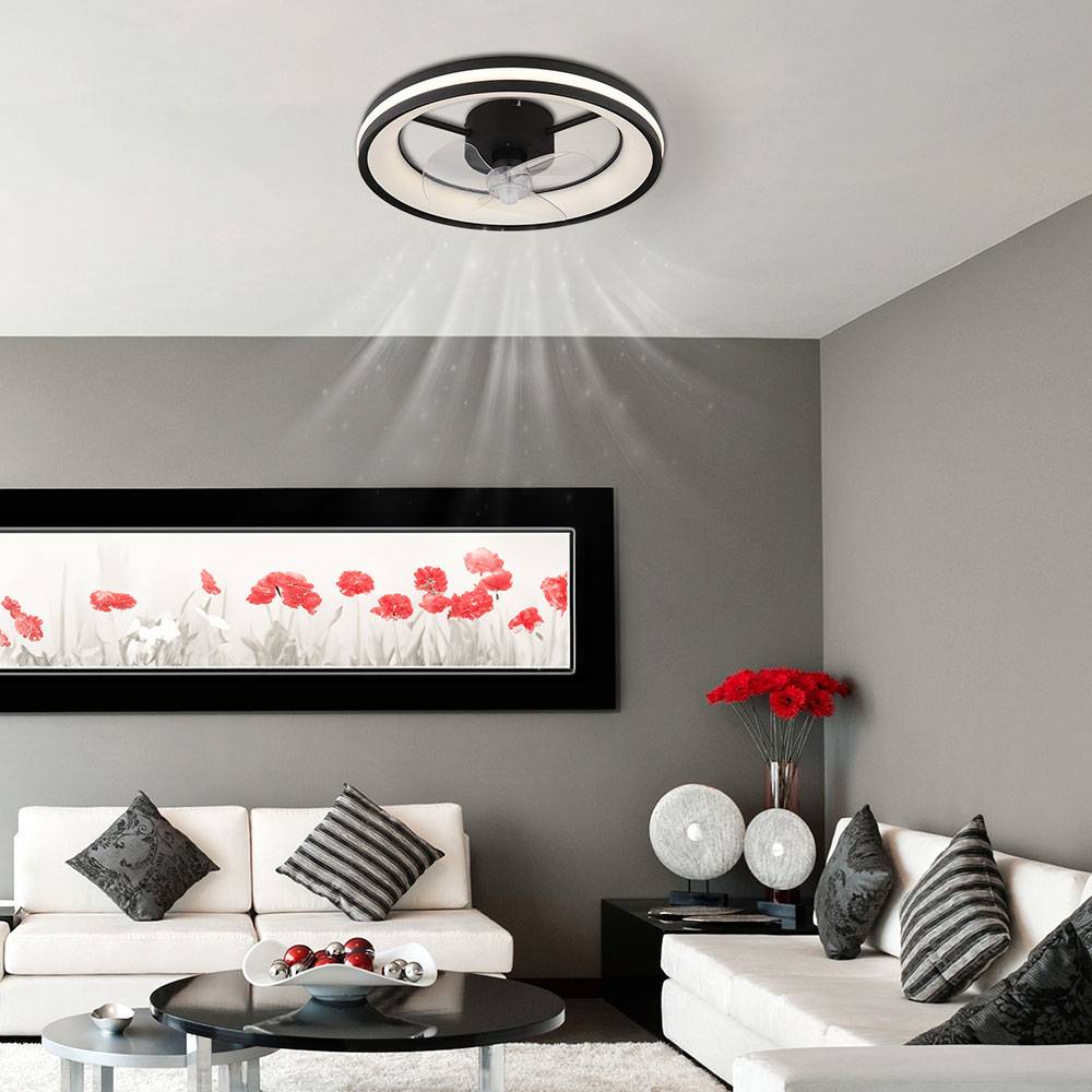 Deckenventilator Deckenlampe Wohnzimmerleuchte Esszimmerleuchte Schlafzimmerlampe, Metall Kunststoff schwarz, dimmbar Fernbedienung