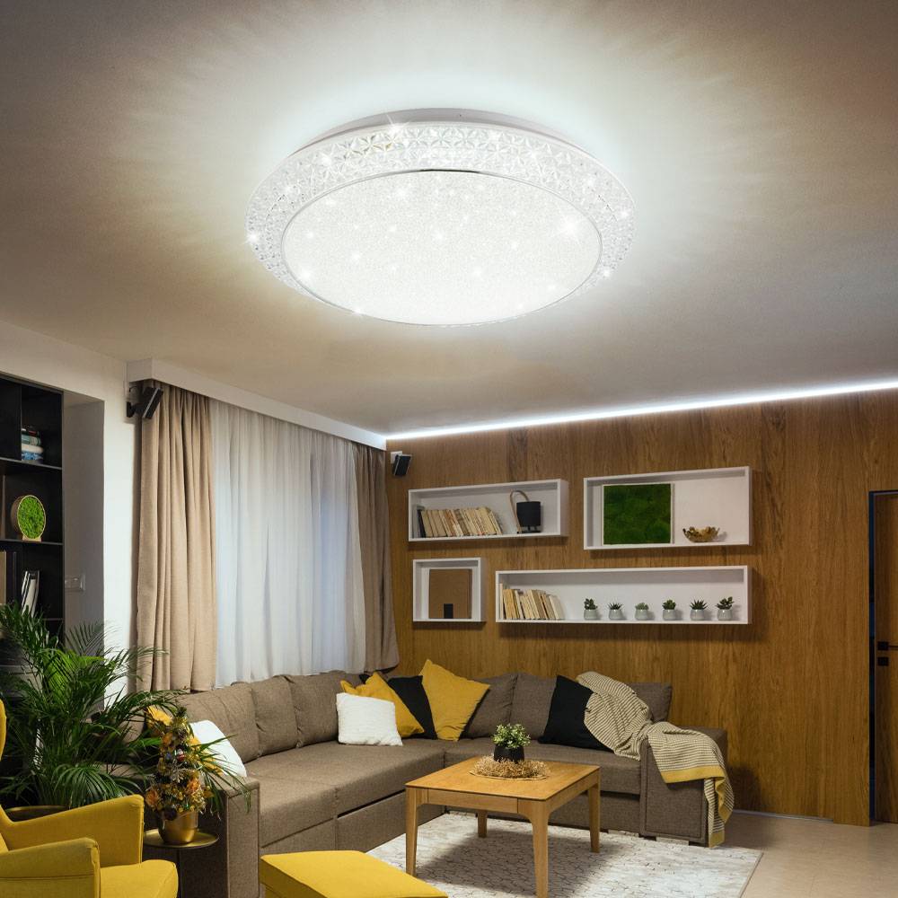 LED Deckenleuchte Kristalle Kristallleuchte Fernbedienung Deckenlampe dimmbar, CCT, Metall, 28W 3300Lm 3000-4000-6000K, DxH 41x10 cm