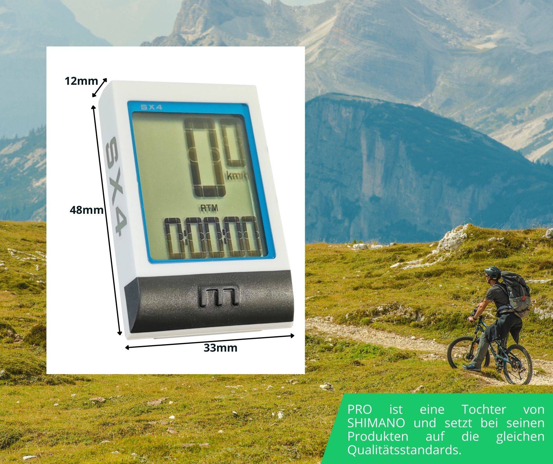 Fahrradcomputer kabellos - drahtlos Fahrradtacho - Funk Fahrradcomputer - Fahrrad Tachometer - Pro SX4 by Shimano - 12 Funktionen - Bike Tacho