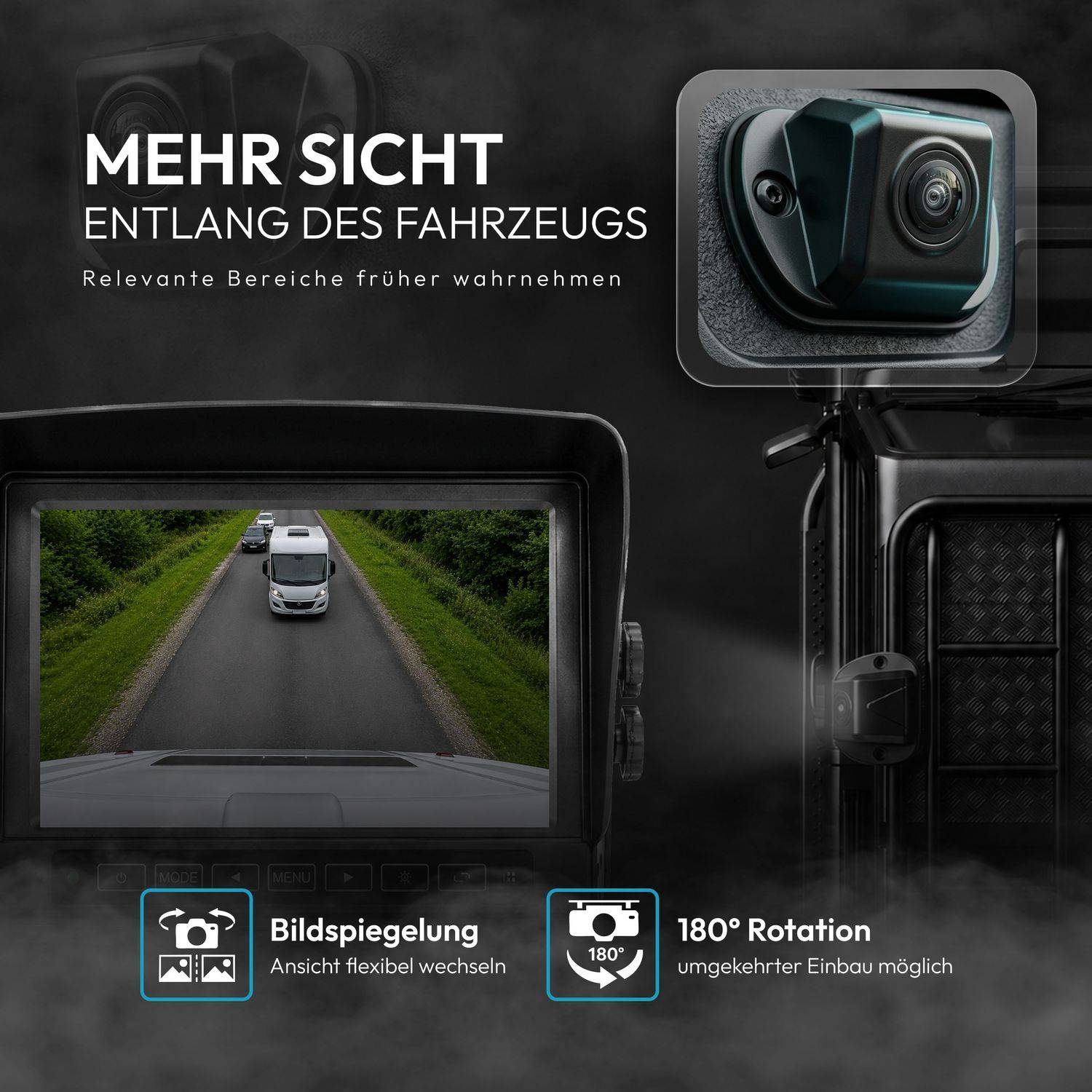 VSG24 Rückfahrkamera NAVIGATOR HD | HD 1080P | 170° | Nummernschild- oder Seitenkamera schwarz