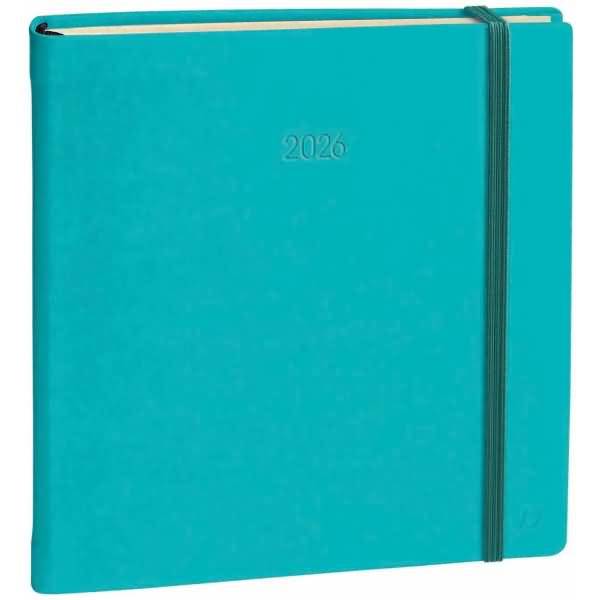 Türkis-farbener Hardcover-Planer für 2026 mit elastischem Verschlussband.