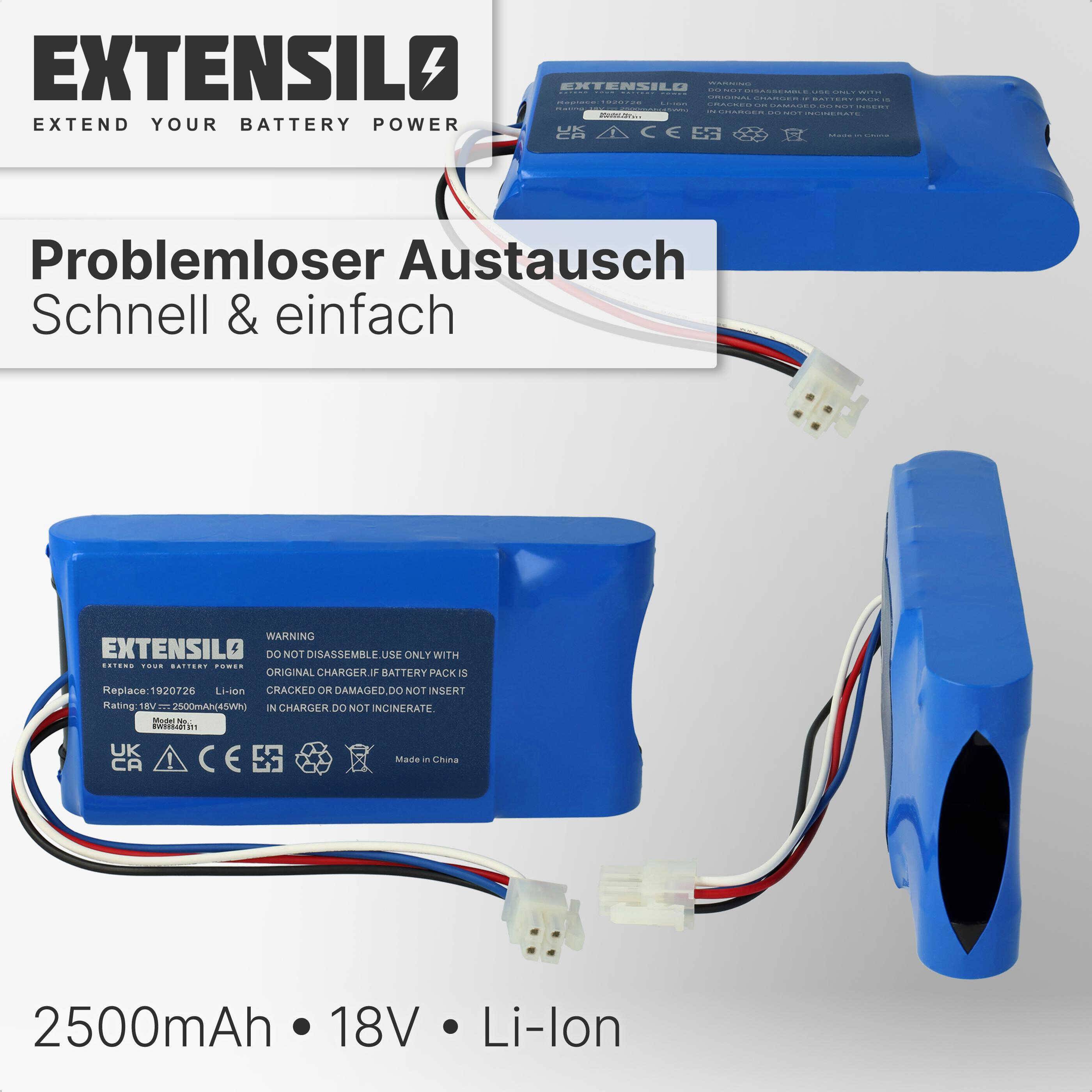 EXTENSILO Akku kompatibel mit Yard Force Amiro 400, 400i, 350i, 350 Rasenroboter Rasenmäher (2500mAh 18V Li-Ion)