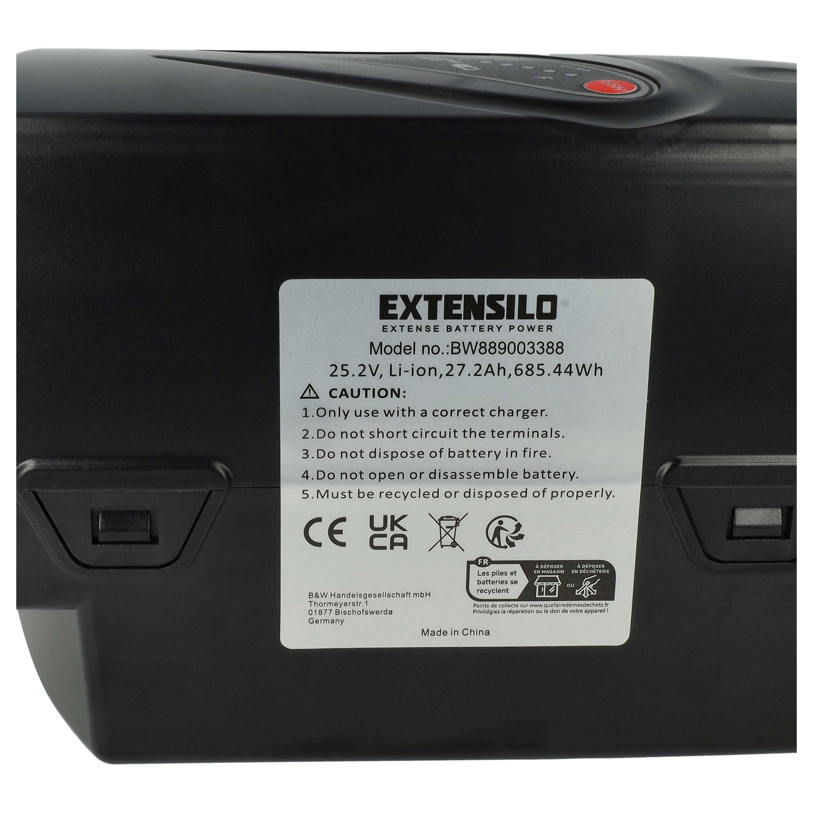 EXTENSILO Akku kompatibel mit Flyer L10 HS, L11 HS Premium, Cross-Country, L11 HS, L10, L11, L14 HS E-Bike (27,2 Ah, 26 V, Li-Ion) - Schwarz