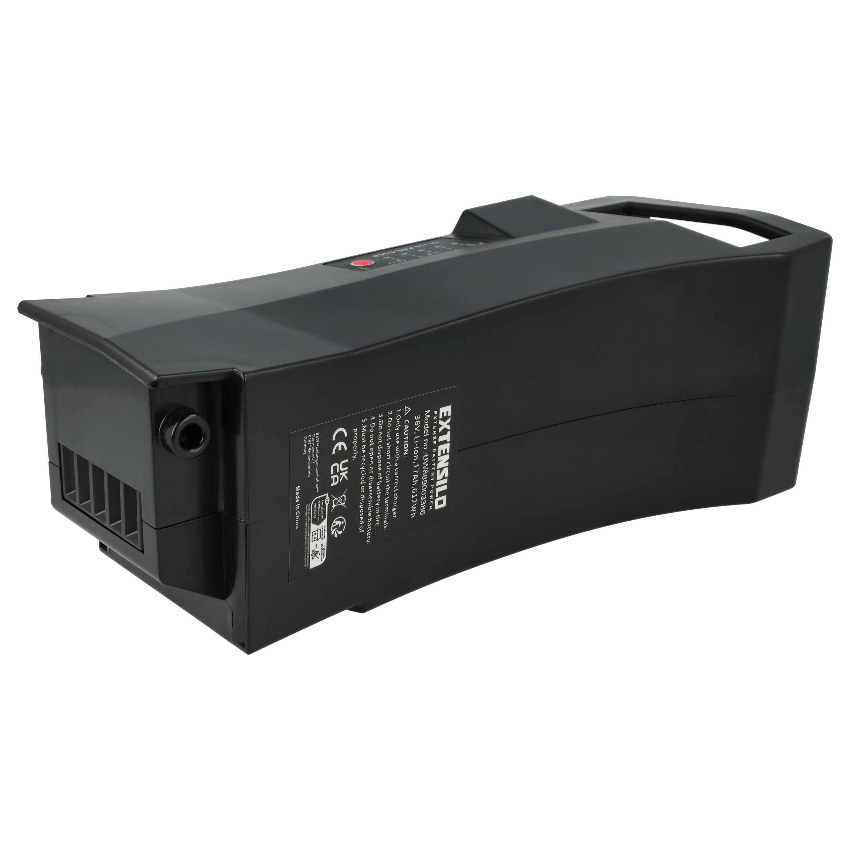 EXTENSILO Akku kompatibel mit Rixe Montpellier I9, Montpellier I10, Montpellier I8 E-Bike (17 Ah, 36 V, Li-Ion) - Schwarz