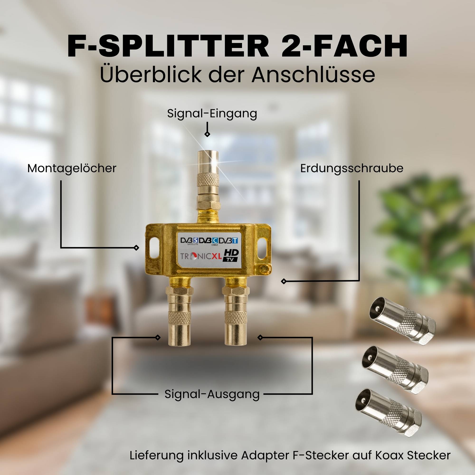 2-Fach gold BK Verteiler Premium TV Kabel Adapter Antennenverteiler Kabelfernsehen DVBC Splitter