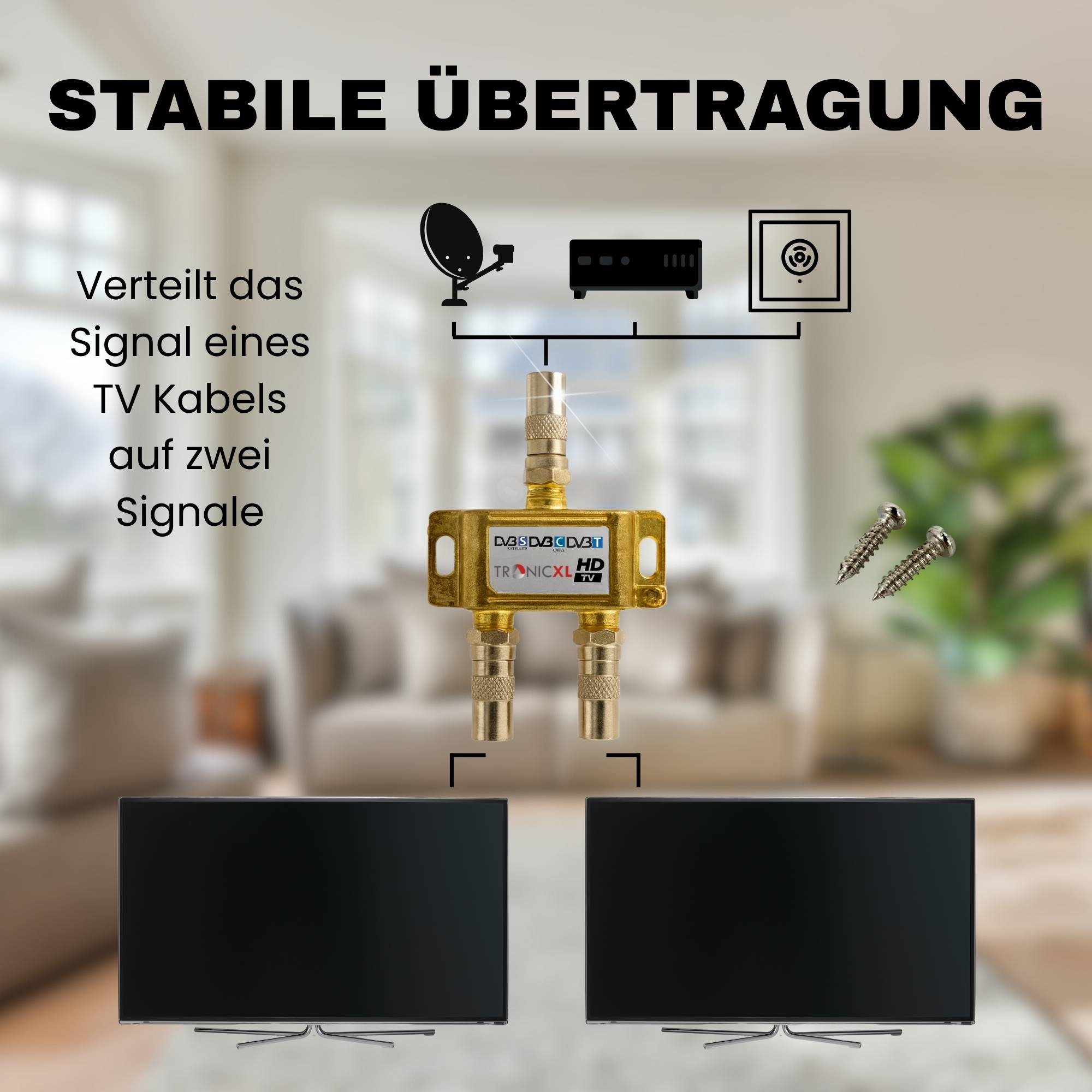 2-Fach gold BK Verteiler Premium TV Kabel Adapter Antennenverteiler Kabelfernsehen DVBC Splitter