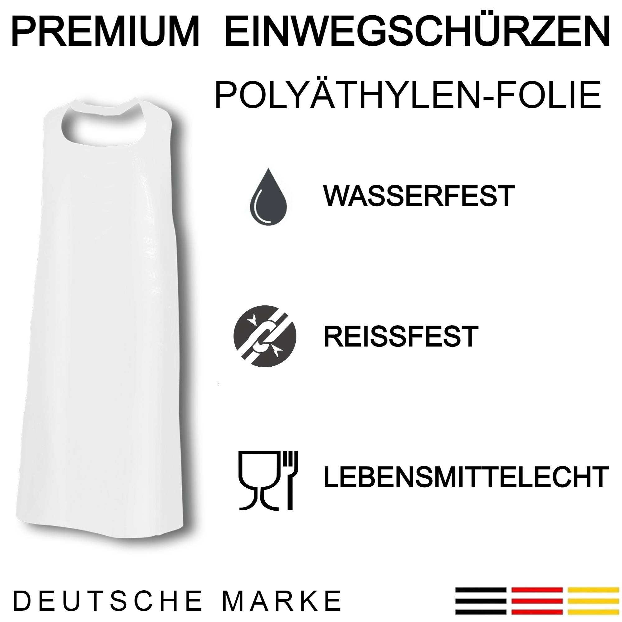 50 STÜCK Einweg Schürzen weiß Einwegschürzen Metzger 130x76 Plastik Küche/Bistro/Fleischer Einmal Einmalschürze