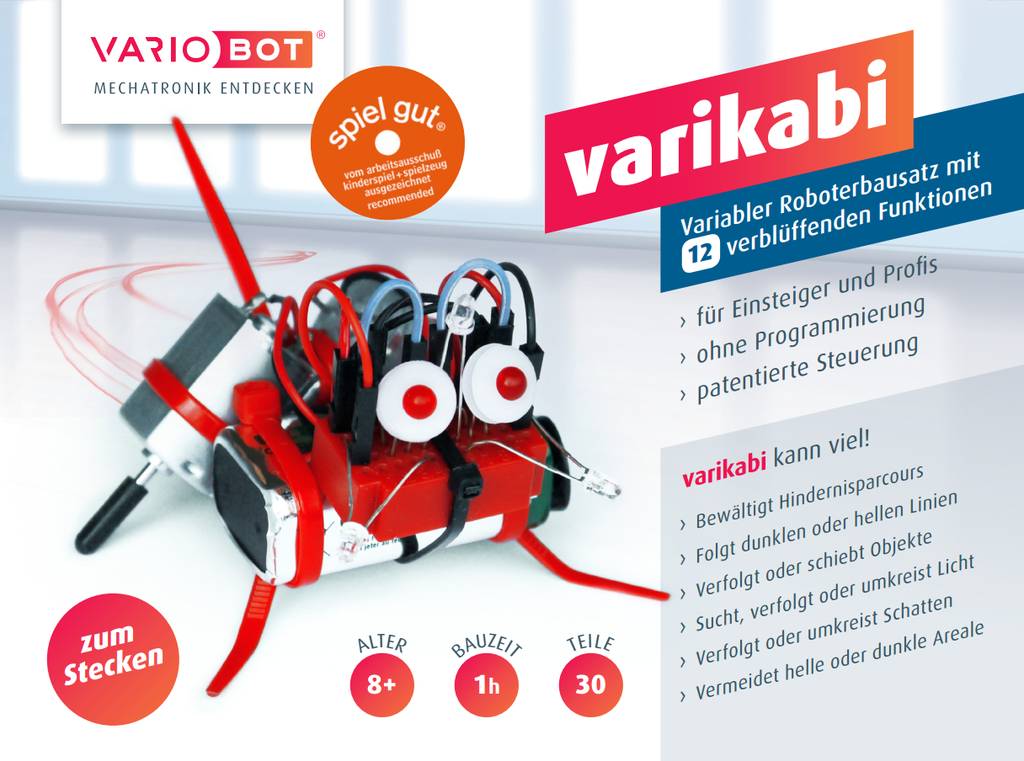 varikabi (schwarz / Käfer) - Roboter-Bausatz zum Stecken mit 12 Funktionen, Elektronik-Bausatz von VARIOBOT
