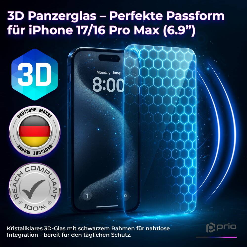prio Shock Proof Displayschutzglas für iPhone 16 Pro Max (6,9 Zoll) klar
