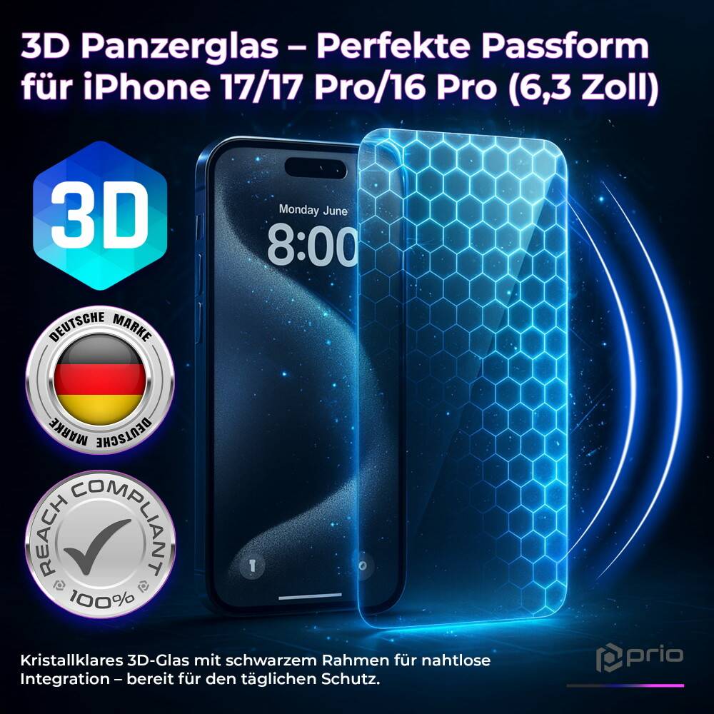 prio Shock Proof Displayschutzglas für iPhone 16 Pro (6,3 Zoll) klar