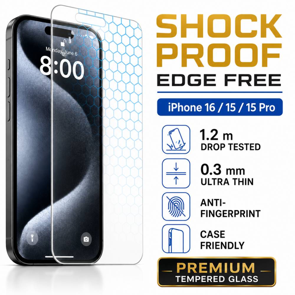 prio prio Shock Proof Displayschutzglas für iPhone 16/15/15 Pro (6,1 Zoll) klar