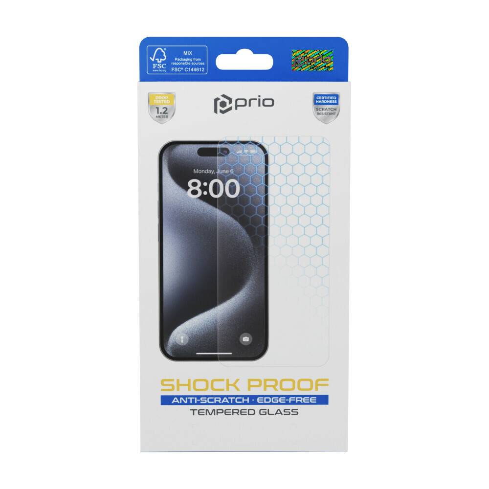 prio prio Shock Proof Displayschutzglas für iPhone 16/15/15 Pro (6,1 Zoll) klar