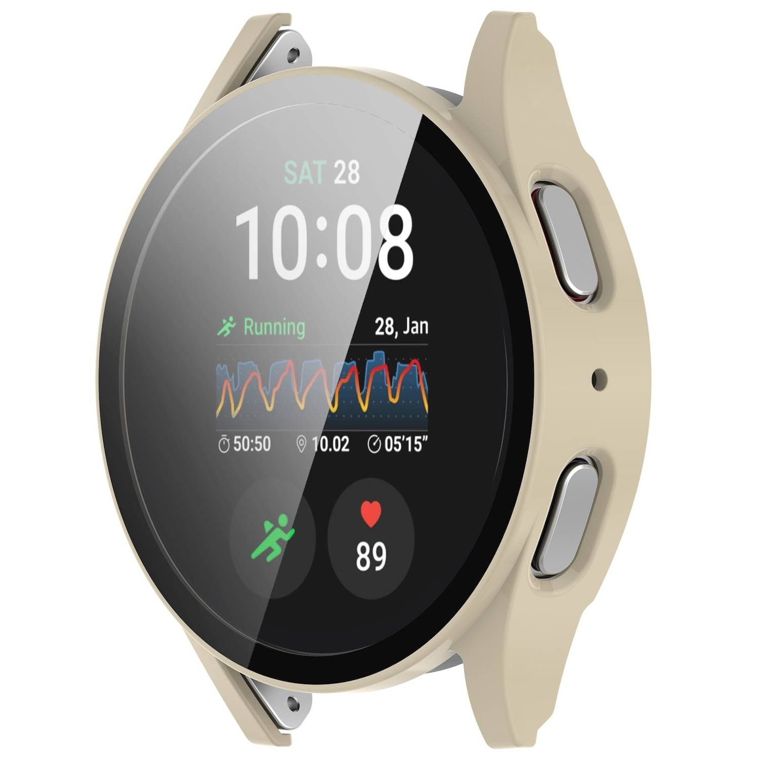 Für Samsung Galaxy Watch 7 44mm Kunststoff PC Hülle + Hart Glas Beige