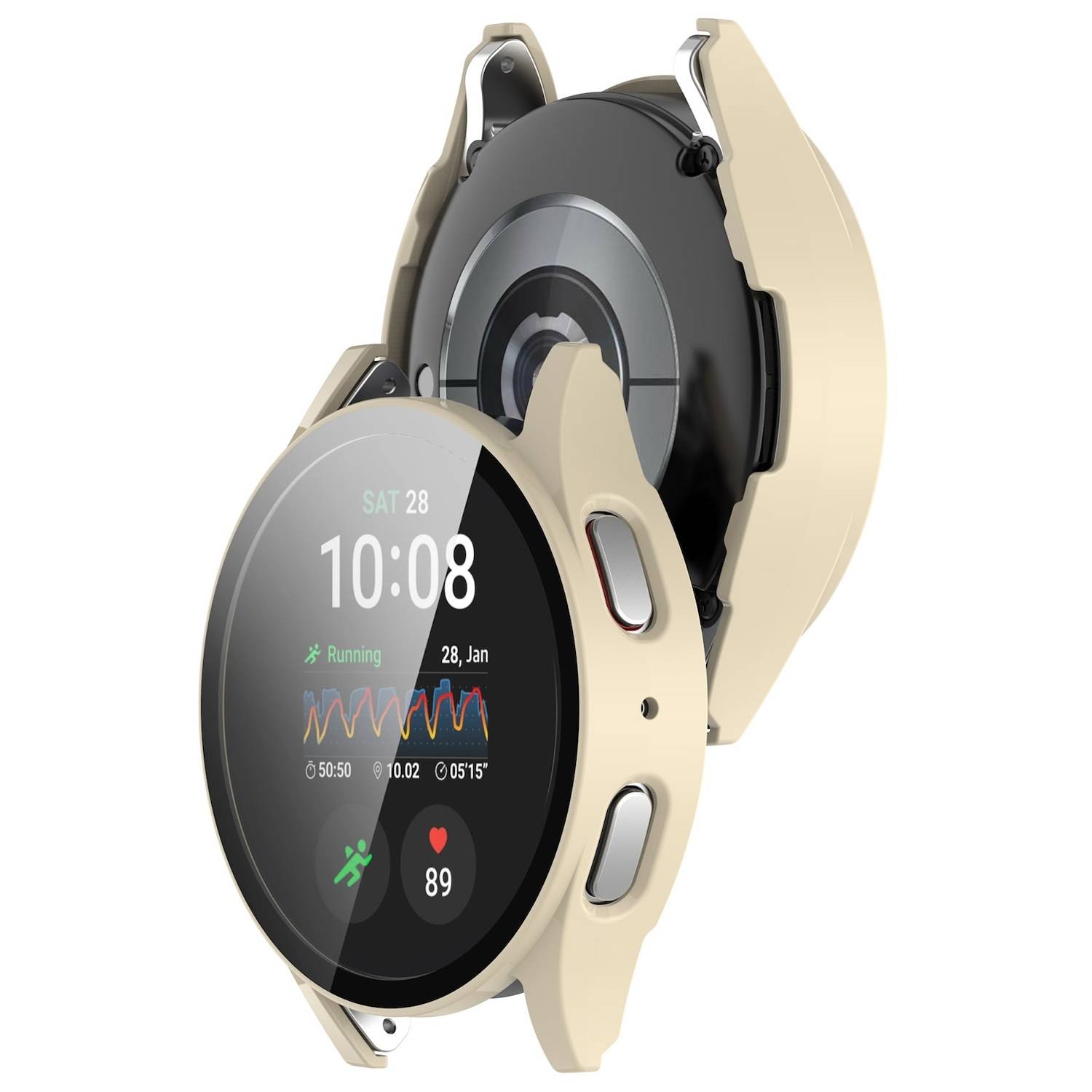 Für Samsung Galaxy Watch 7 44mm Kunststoff PC Hülle + Hart Glas Beige