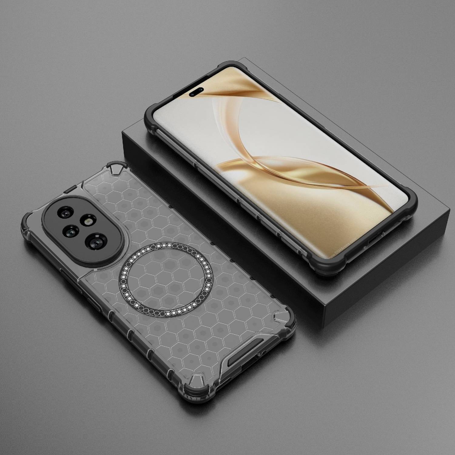 Für Honor 200 Pro Design Hybrid TPU Magnet Ring Schutz Hülle Schwarz