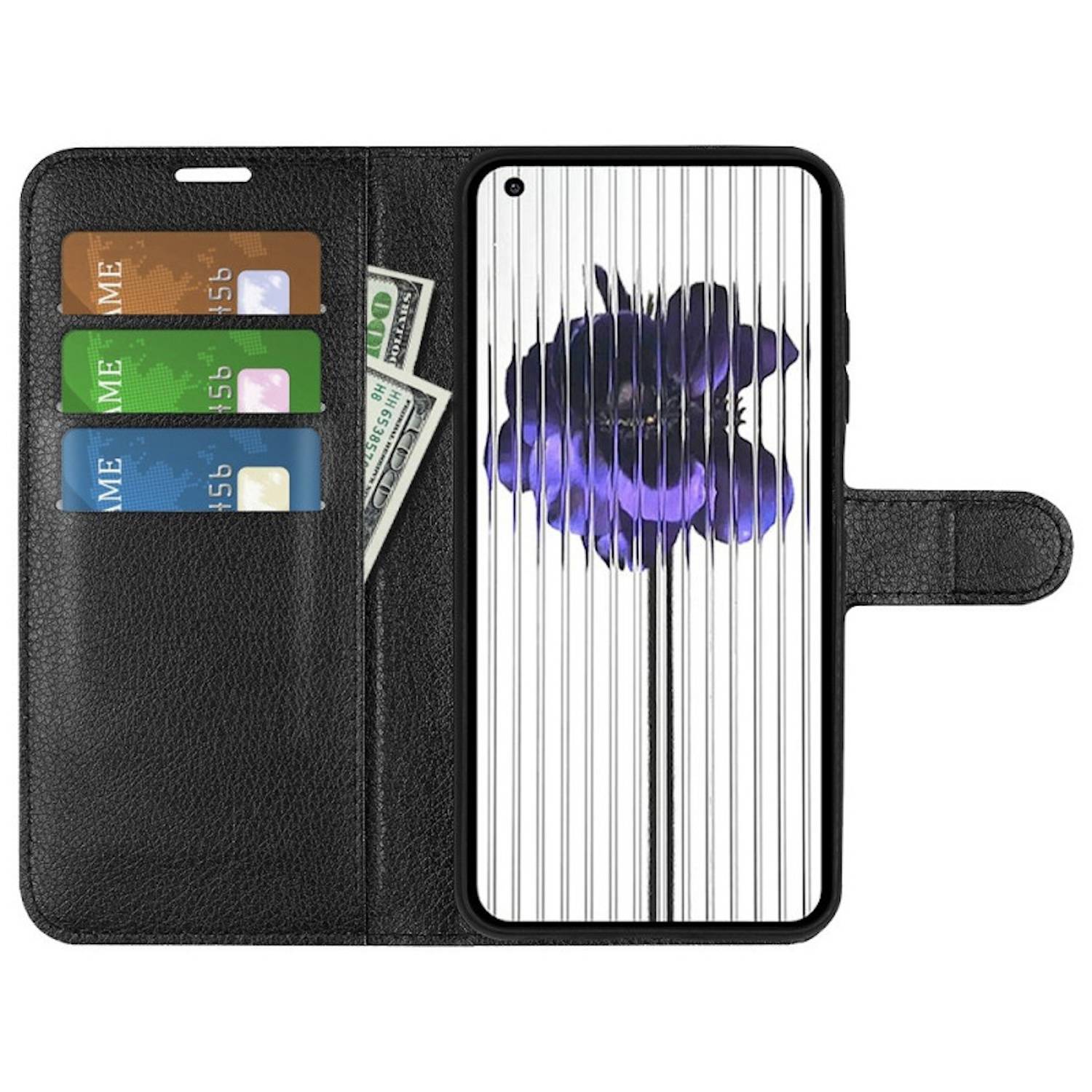 Für Nothing Phone 1 Kunst-Leder Book Wallet Schutz Case Tasche Schwarz