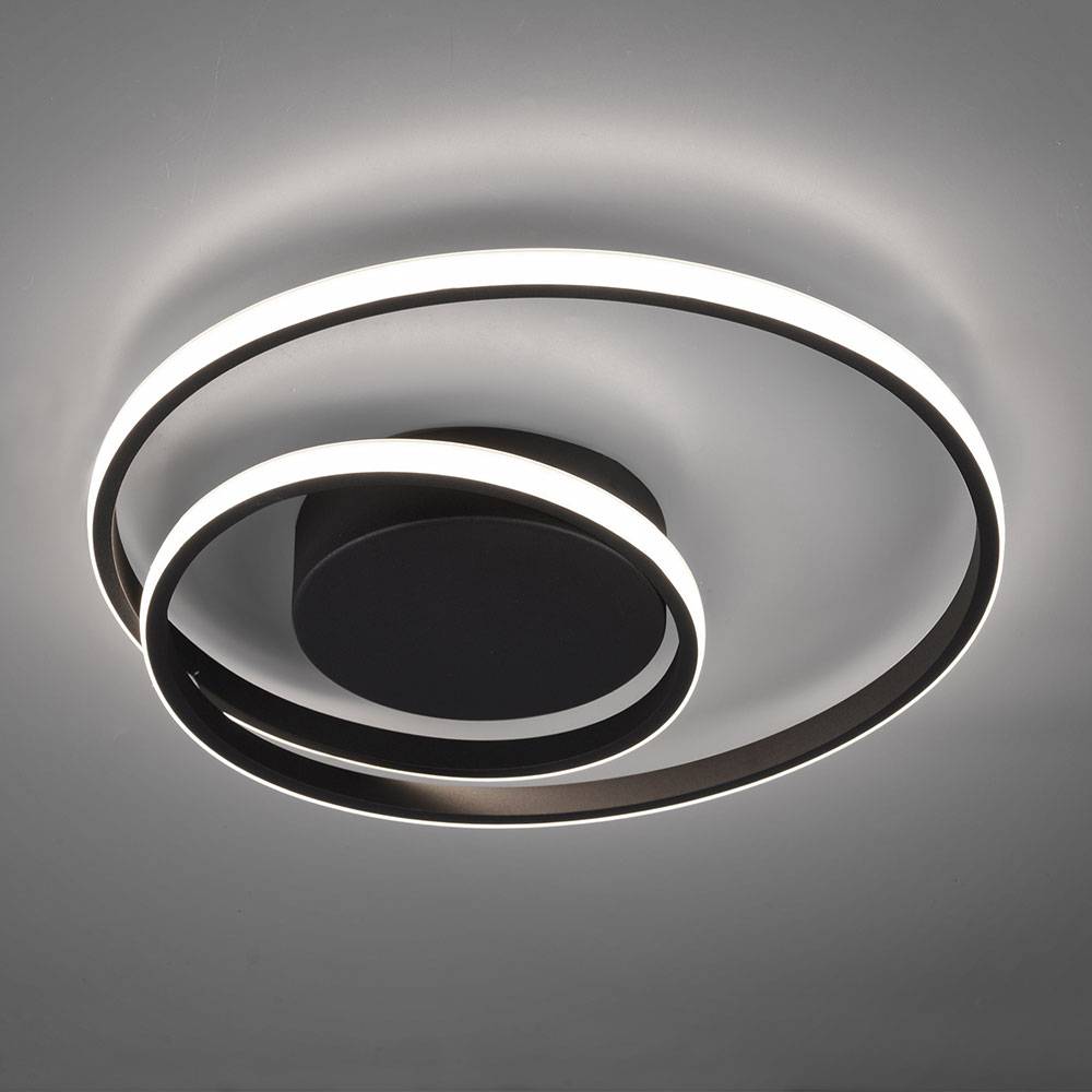 Deckenleuchte Deckenlampe Wohnzimmerleuchte Esszimmerlampe Schlafzimmer, Switch Dimmer, Metall schwarz matt, 1x LED 22W 2500Lm 3000K, DxH 39x7cm