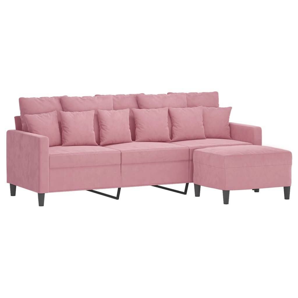 vidaXL 3-Sitzer-Sofa mit Hocker Rosa 180 cm Samt