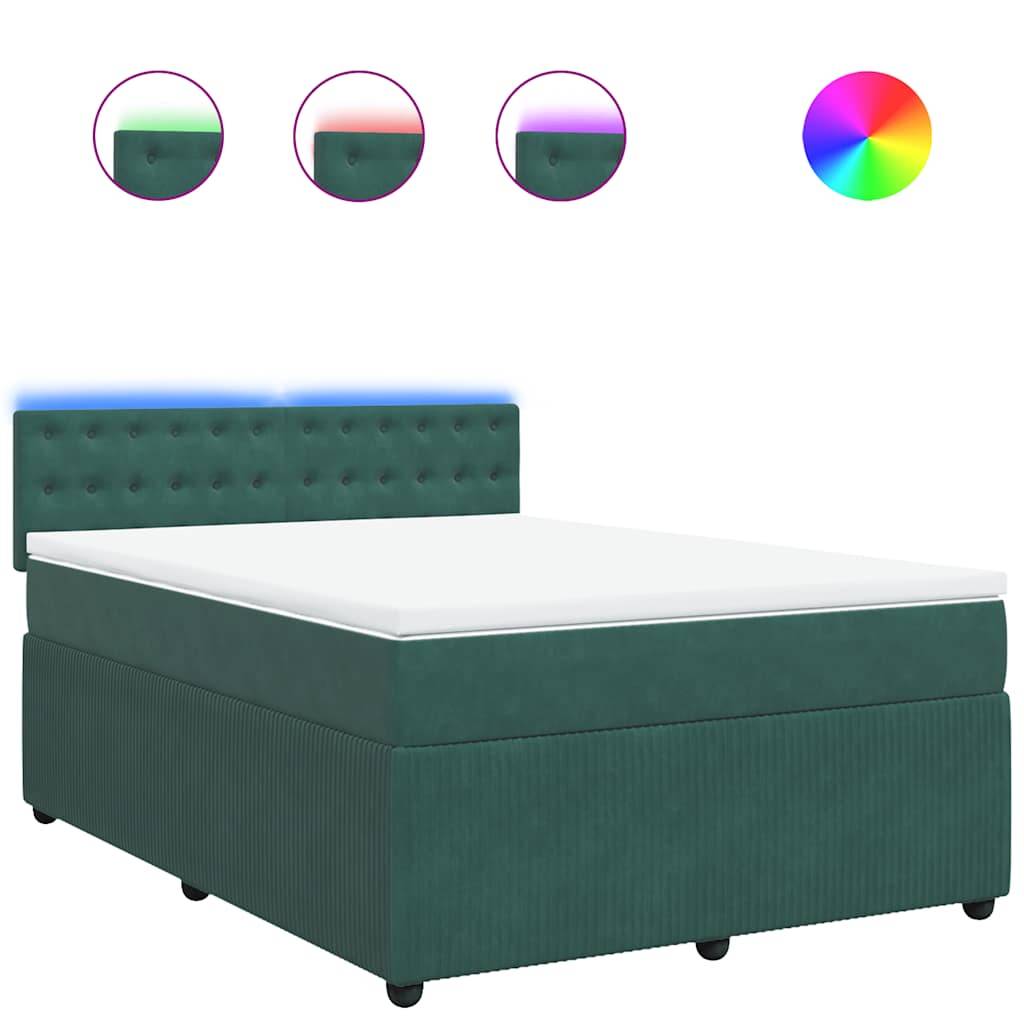 vidaXL Boxspringbett mit Matratze Dunkelgrün 140x190 cm Samt
