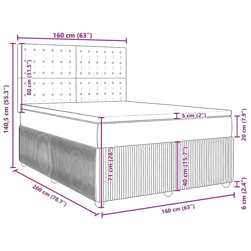 vidaXL Boxspringbett mit Matratze Dunkelgrau 160x200 cm Stoff