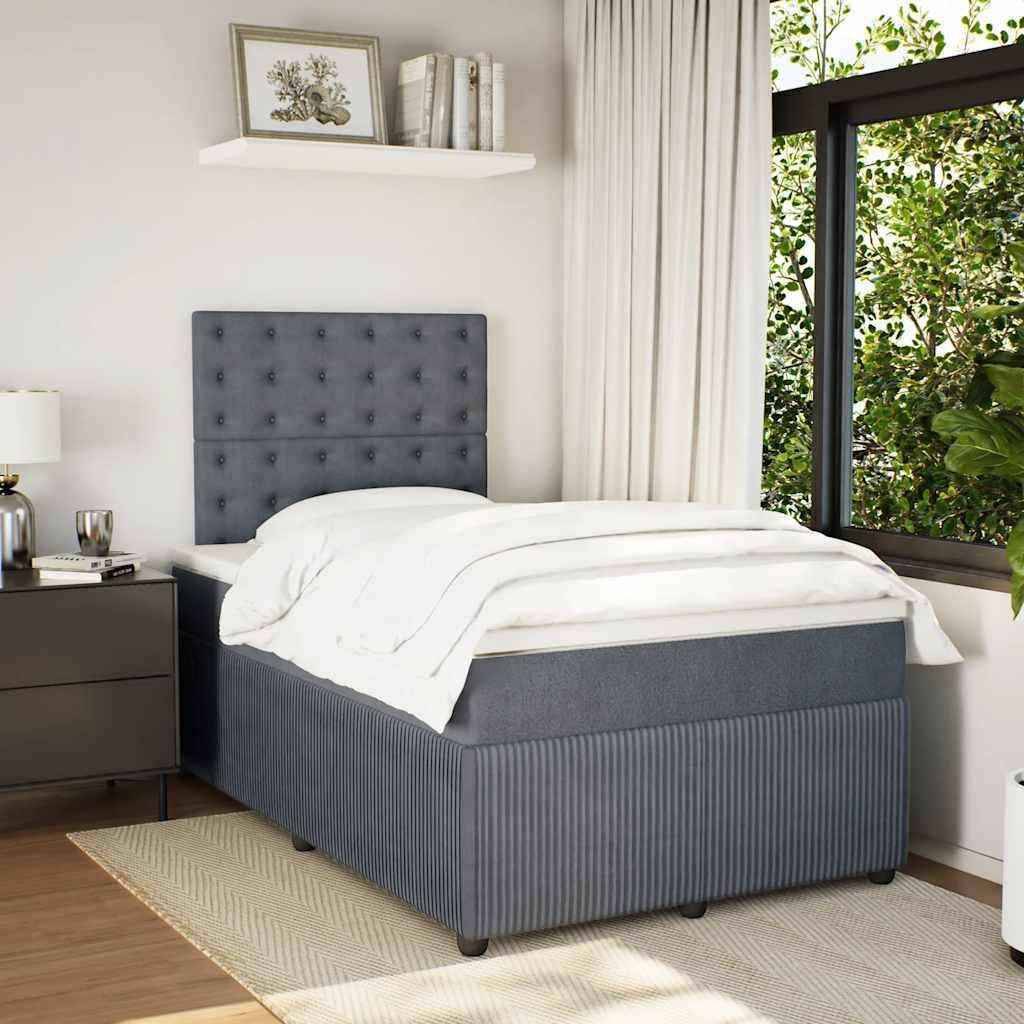 vidaXL Boxspringbett mit Matratze Dunkelgrau 120x200 cm Samt