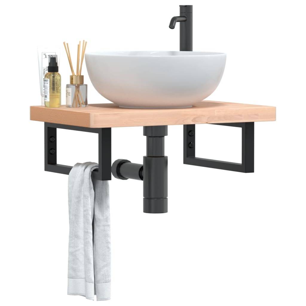 vidaXL Waschbeckenregal Wandmontage Stahl und Massivholz Buche