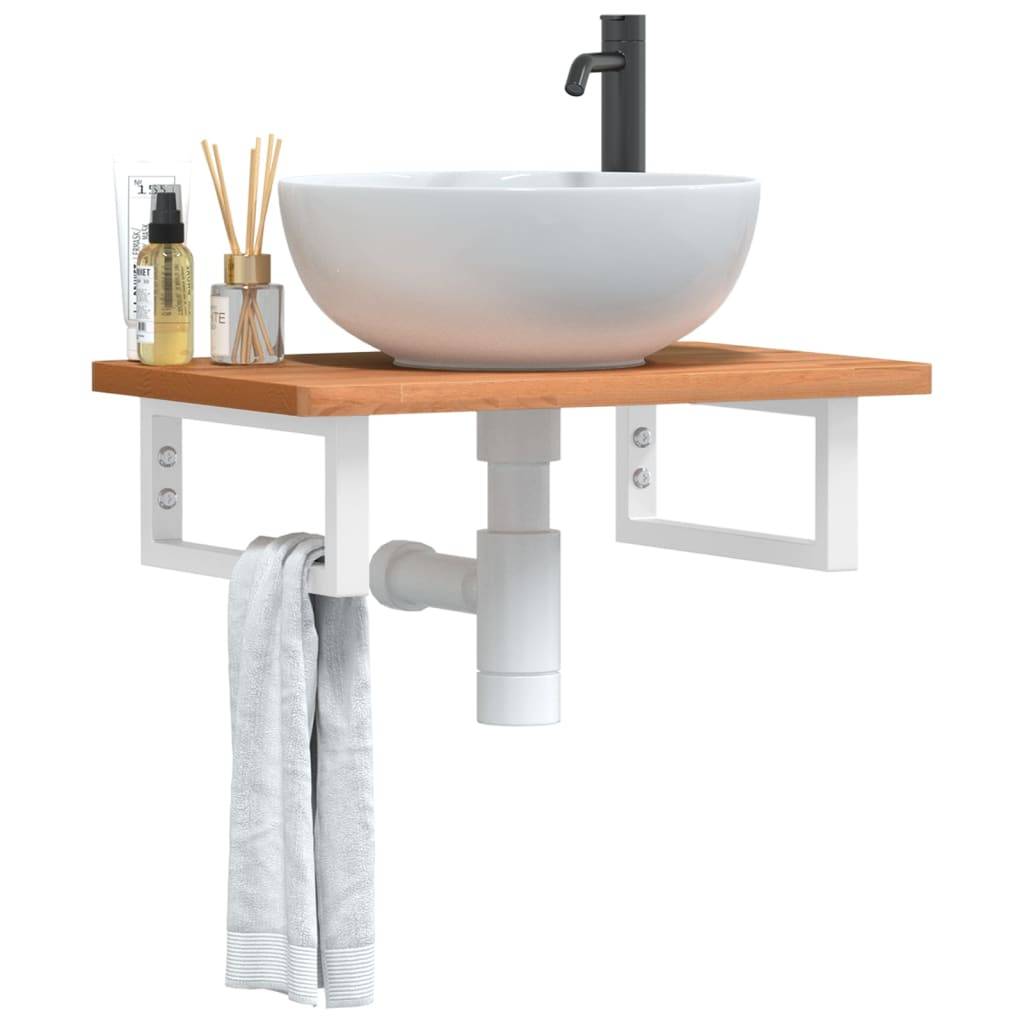 vidaXL Waschbeckenregal Wandmontage Stahl und Massivholz Buche