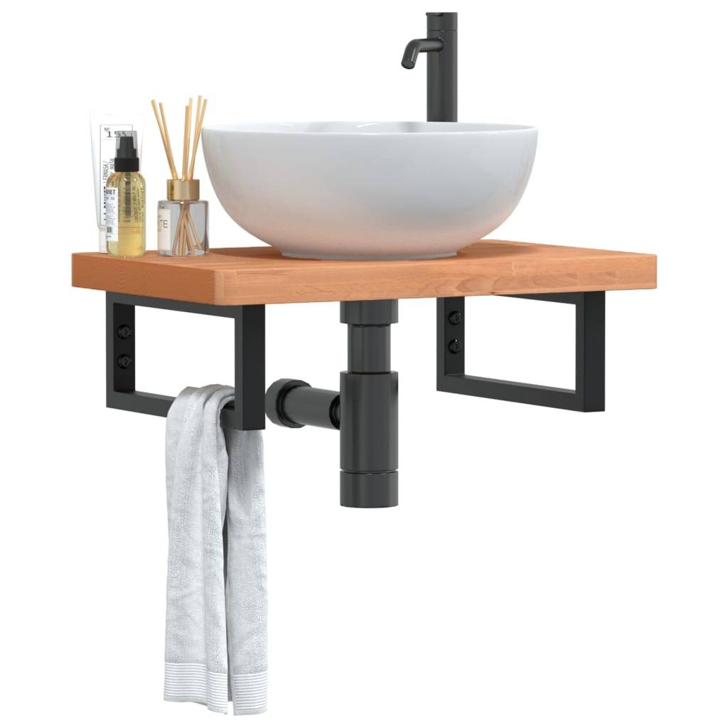 vidaXL Waschbeckenregal Wandmontage Stahl und Massivholz Buche