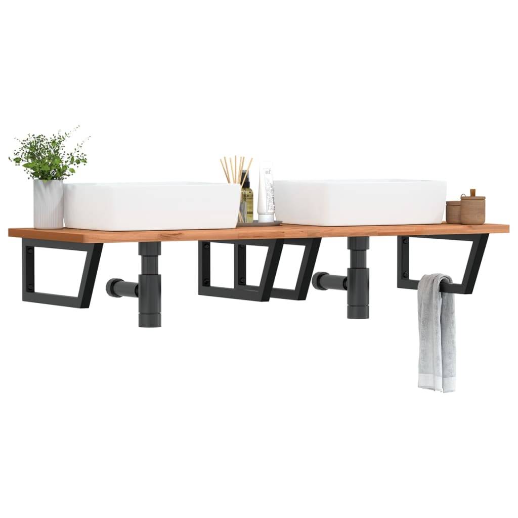vidaXL Waschbeckenregal Wandmontage Stahl und Massivholz Buche