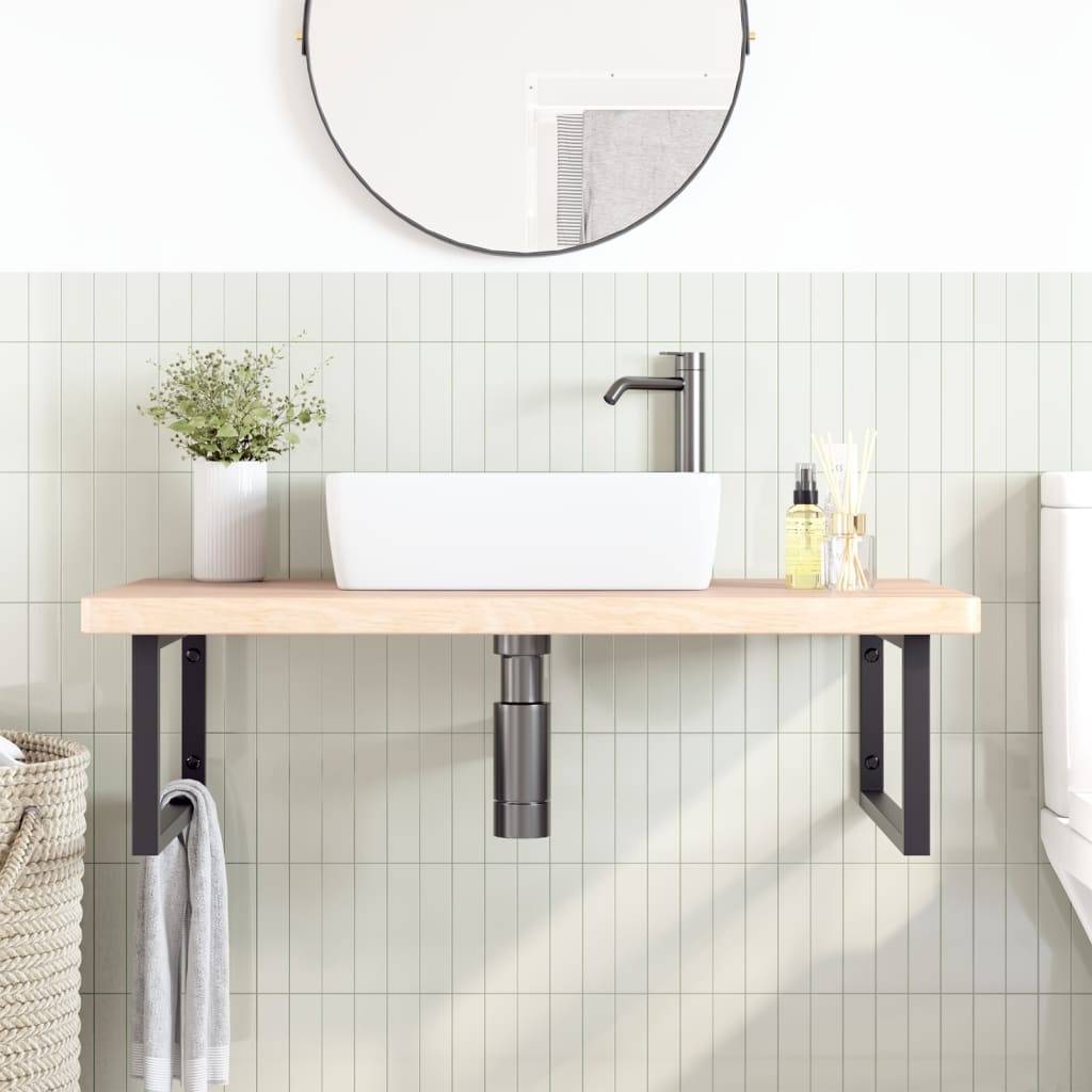 vidaXL Waschtischplatte mit Halterung Stahl und Massivholz Eiche