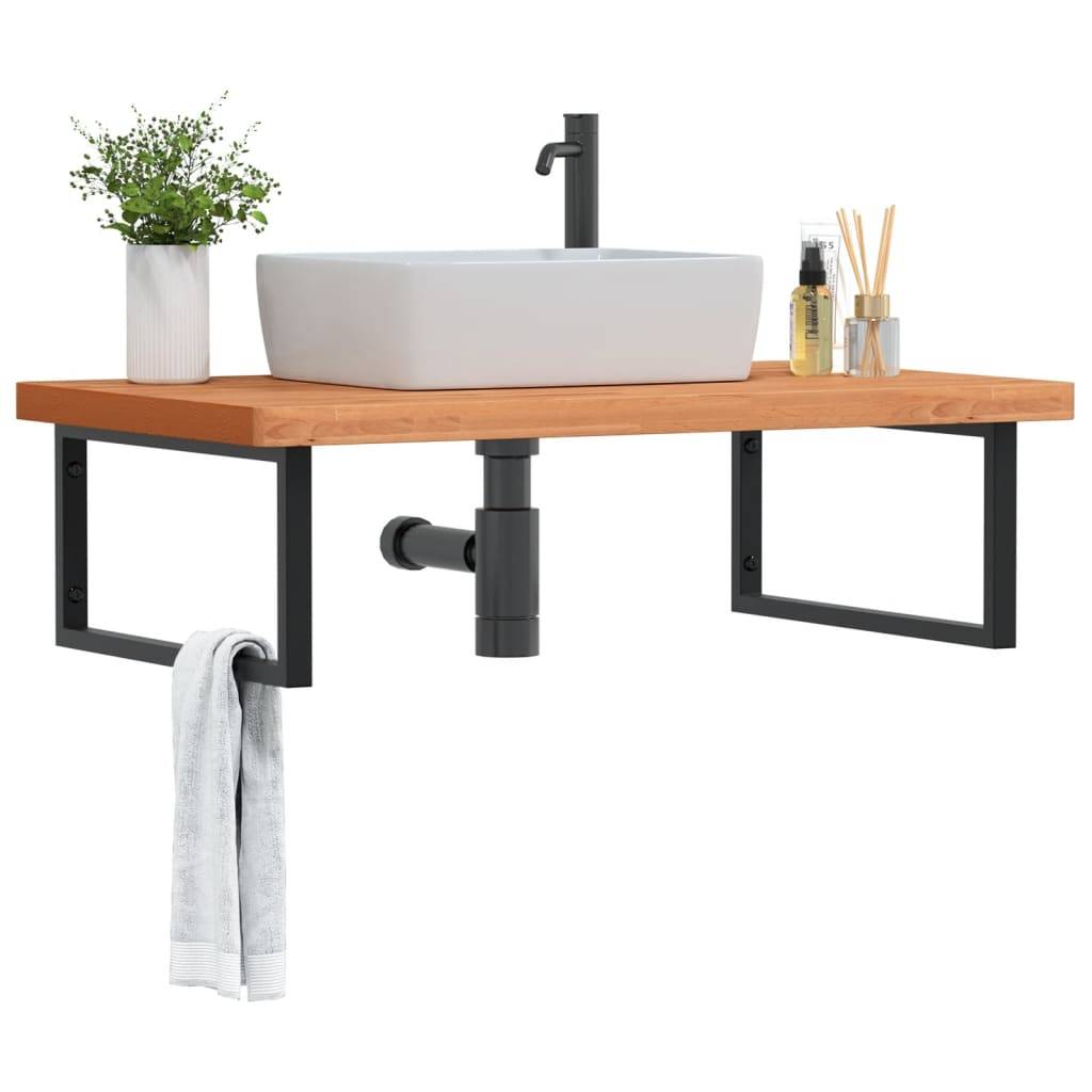 vidaXL Waschbeckenregal Wandmontage Stahl und Massivholz Buche