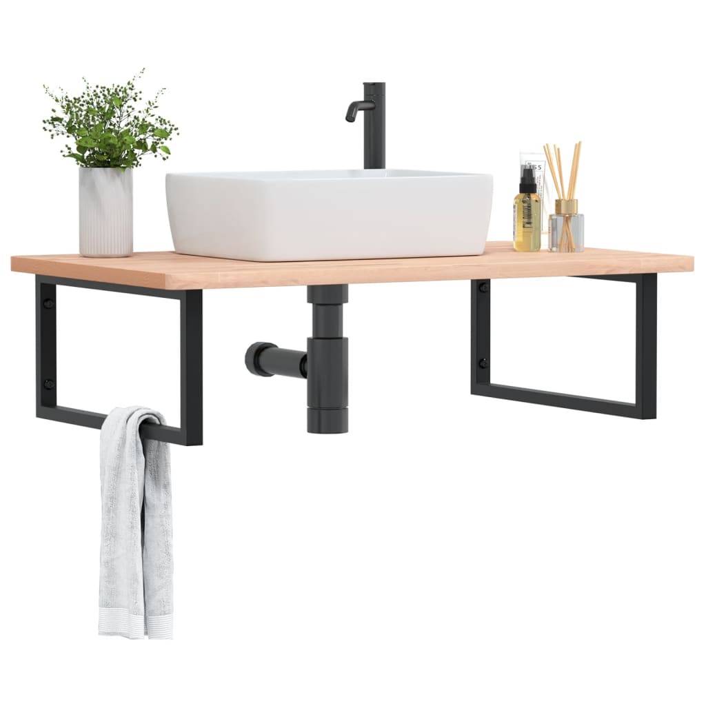vidaXL Waschbeckenregal Wandmontage Stahl und Massivholz Buche
