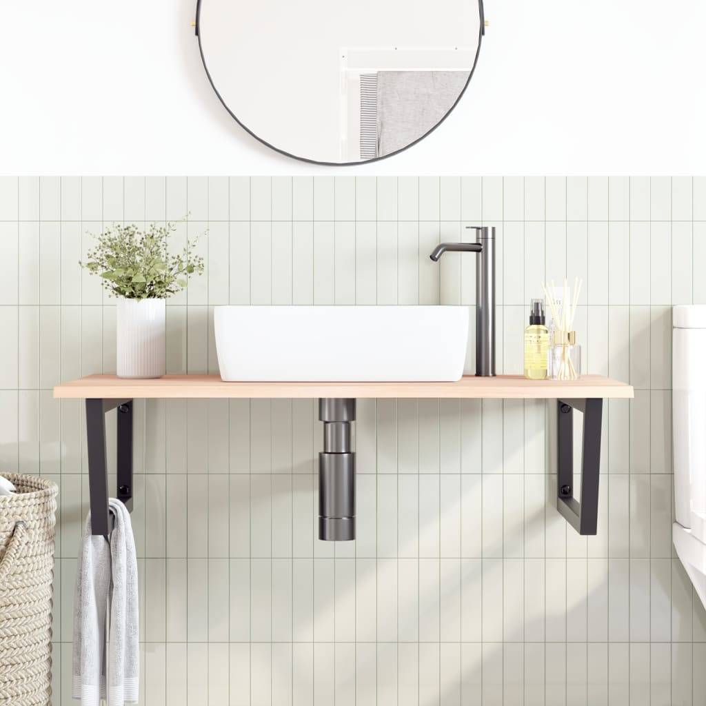 vidaXL Waschtischplatte mit Halterung Stahl und Massivholz Eiche