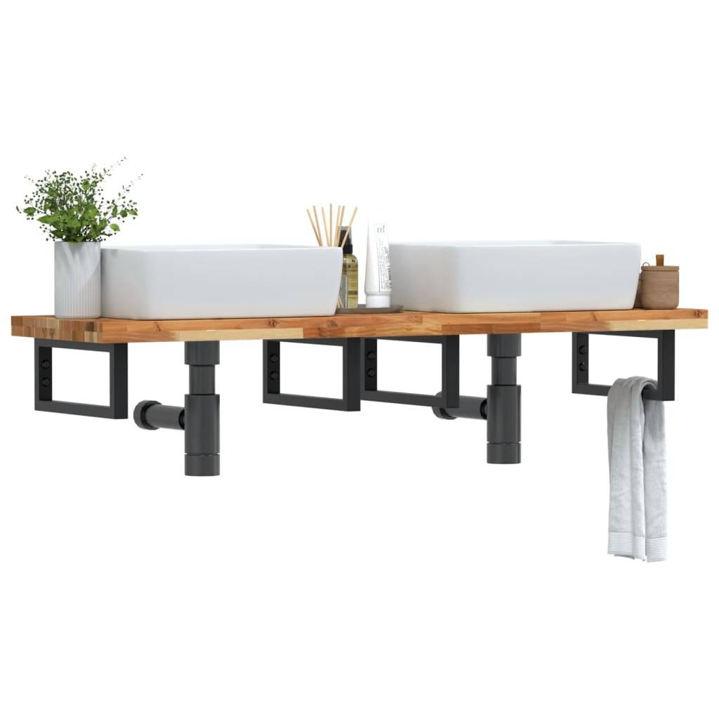 vidaXL Waschbeckenregal Wandmontage Stahl und Akazienholz