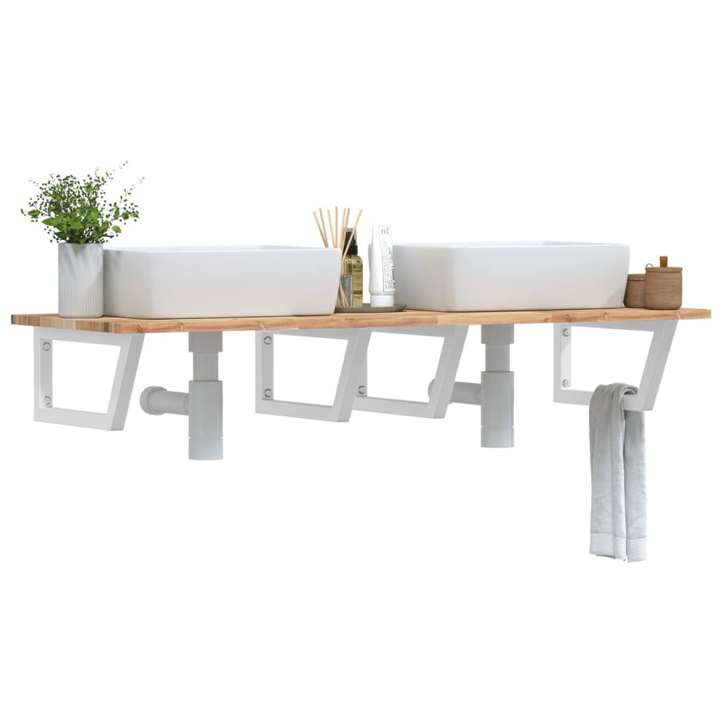 vidaXL Waschbeckenregal Wandmontage Stahl und Akazienholz