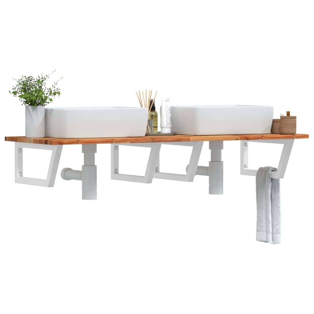 vidaXL Waschbeckenregal Wandmontage Stahl und Akazienholz