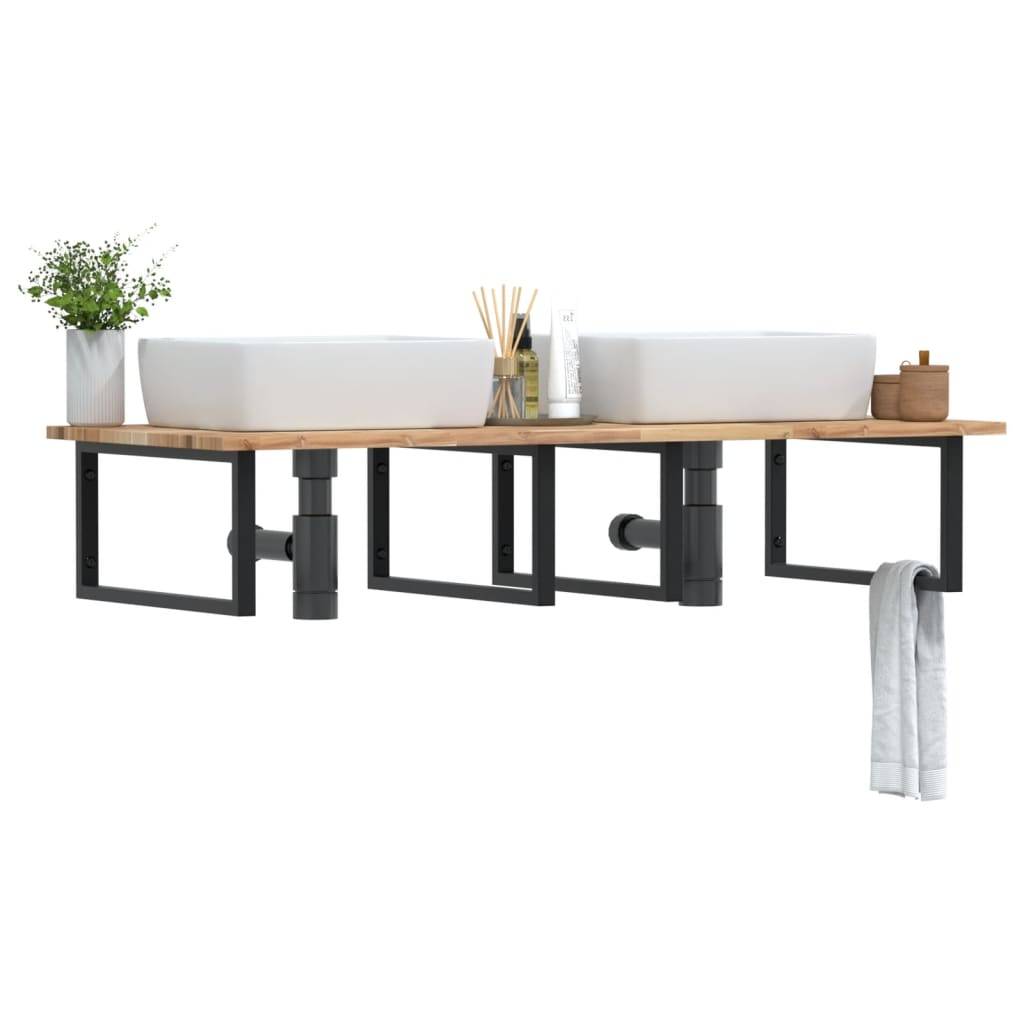 vidaXL Waschbeckenregal Wandmontage Stahl und Akazienholz