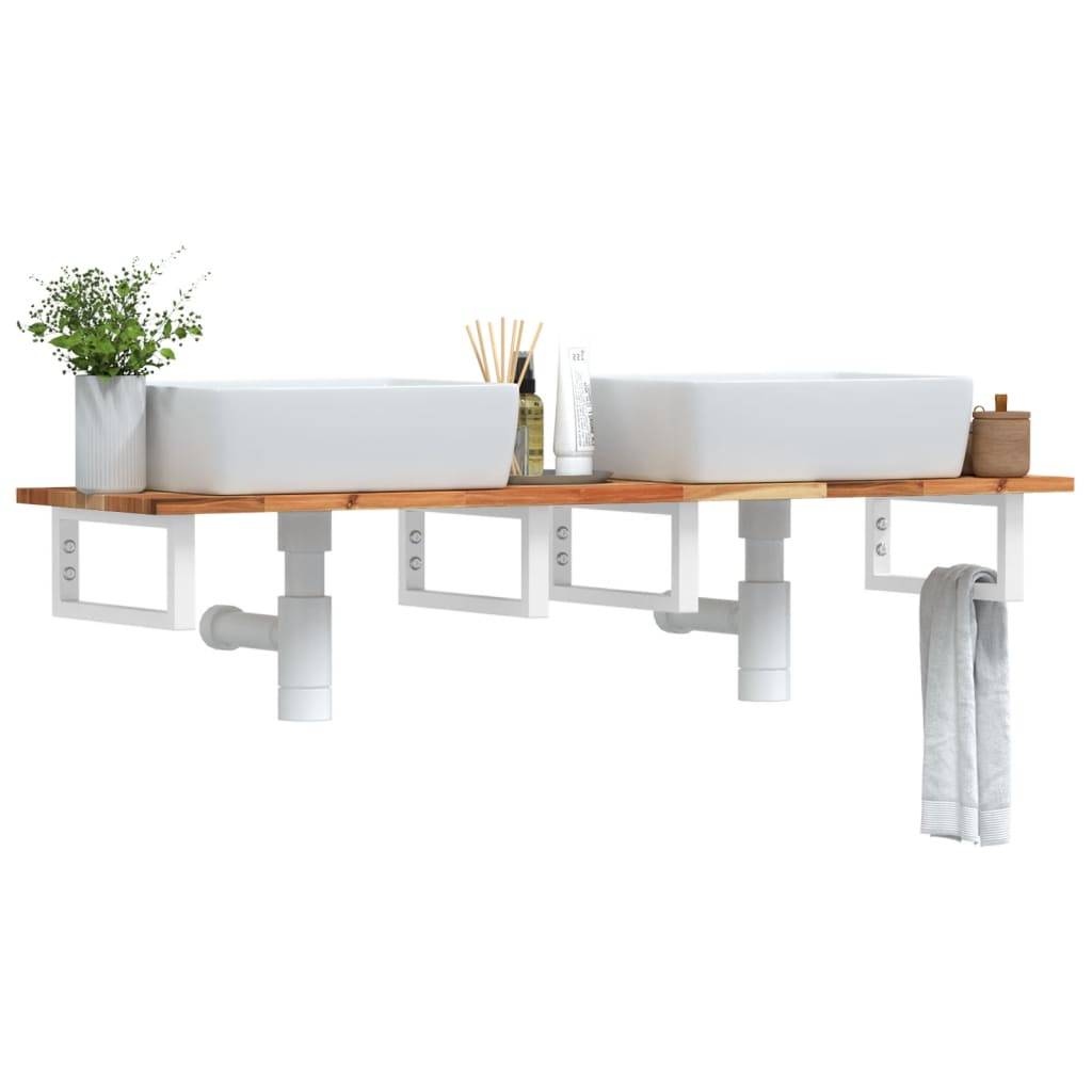 vidaXL Waschbeckenregal Wandmontage Stahl und Akazienholz