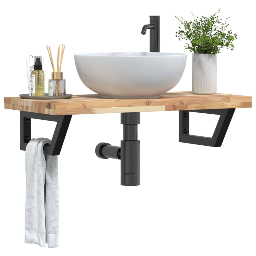 vidaXL Waschbeckenregal Wandmontage Stahl und Akazienholz