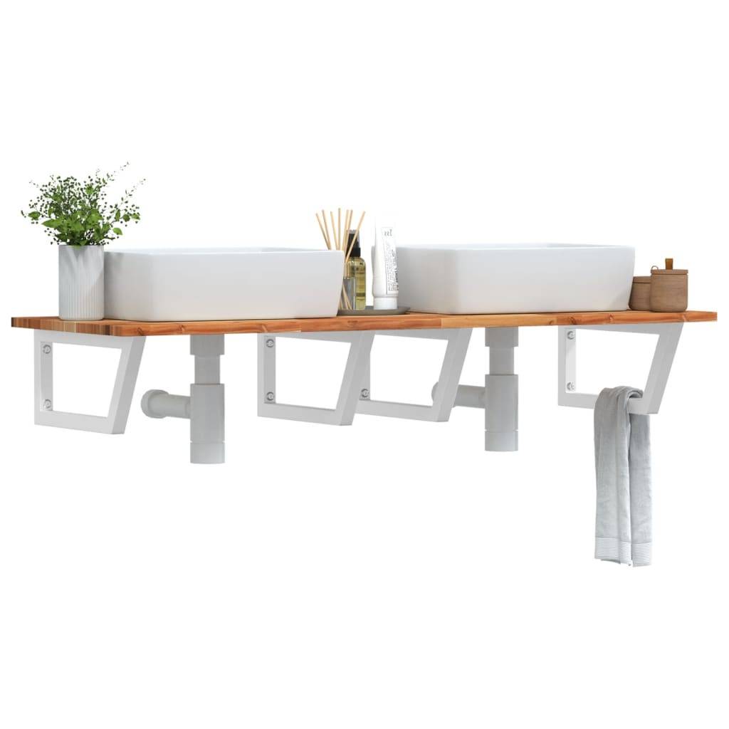 vidaXL Waschbeckenregal Wandmontage Stahl und Akazienholz