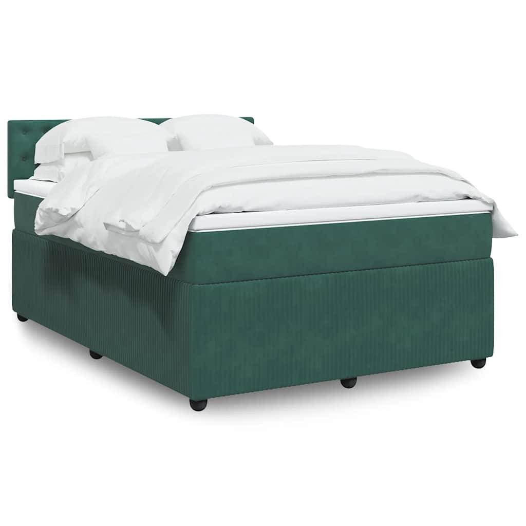 vidaXL Boxspringbett mit Matratze Dunkelgrün 160x200 cm Samt