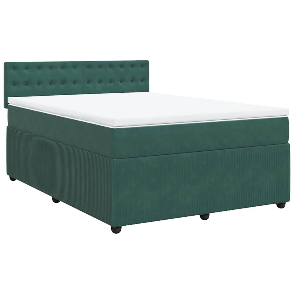 vidaXL Boxspringbett mit Matratze Dunkelgrün 160x200 cm Samt