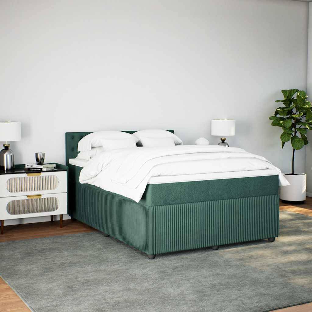 vidaXL Boxspringbett mit Matratze Dunkelgrün 160x200 cm Samt