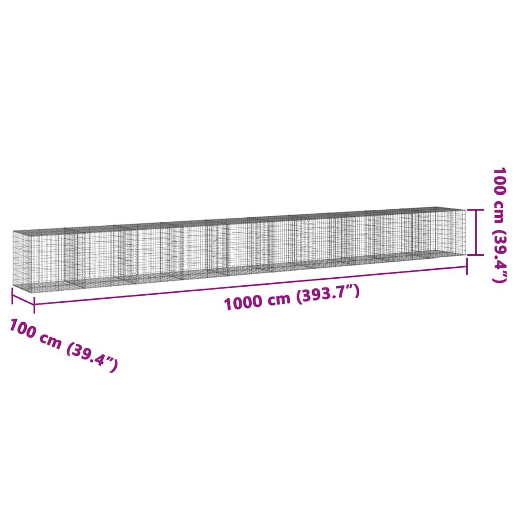 vidaXL Gabione mit Deckel 1000x100x100 cm Verzinktes Eisen