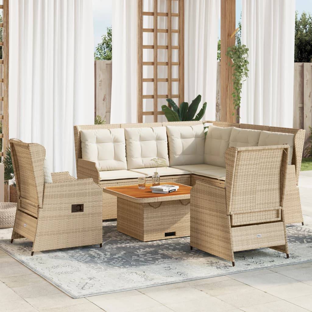vidaXL 5-tlg. Garten-Lounge-Set mit Kissen Beige Poly Rattan