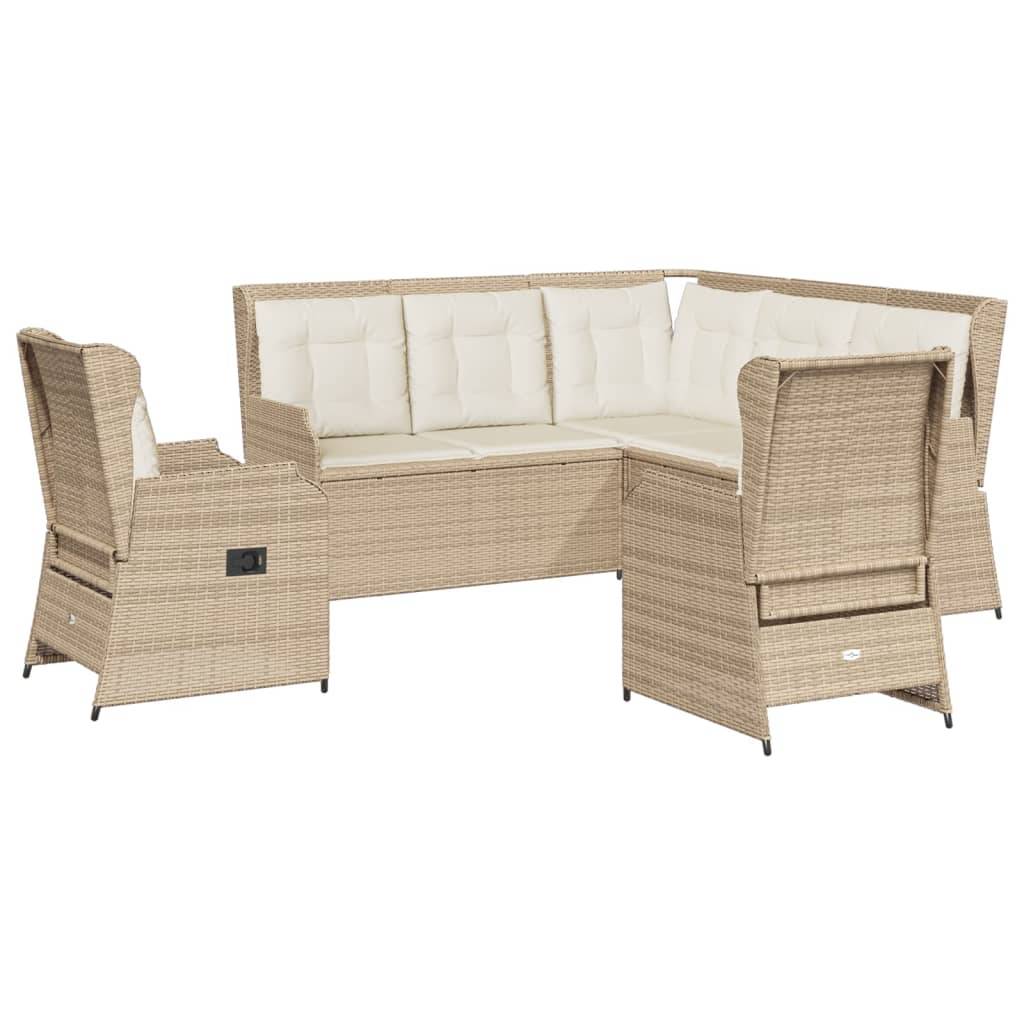 vidaXL 5-tlg. Garten-Lounge-Set mit Kissen Beige Poly Rattan