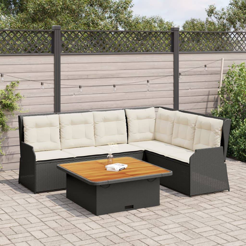 vidaXL 5-tlg. Garten-Lounge-Set mit Kissen Schwarz Poly Rattan