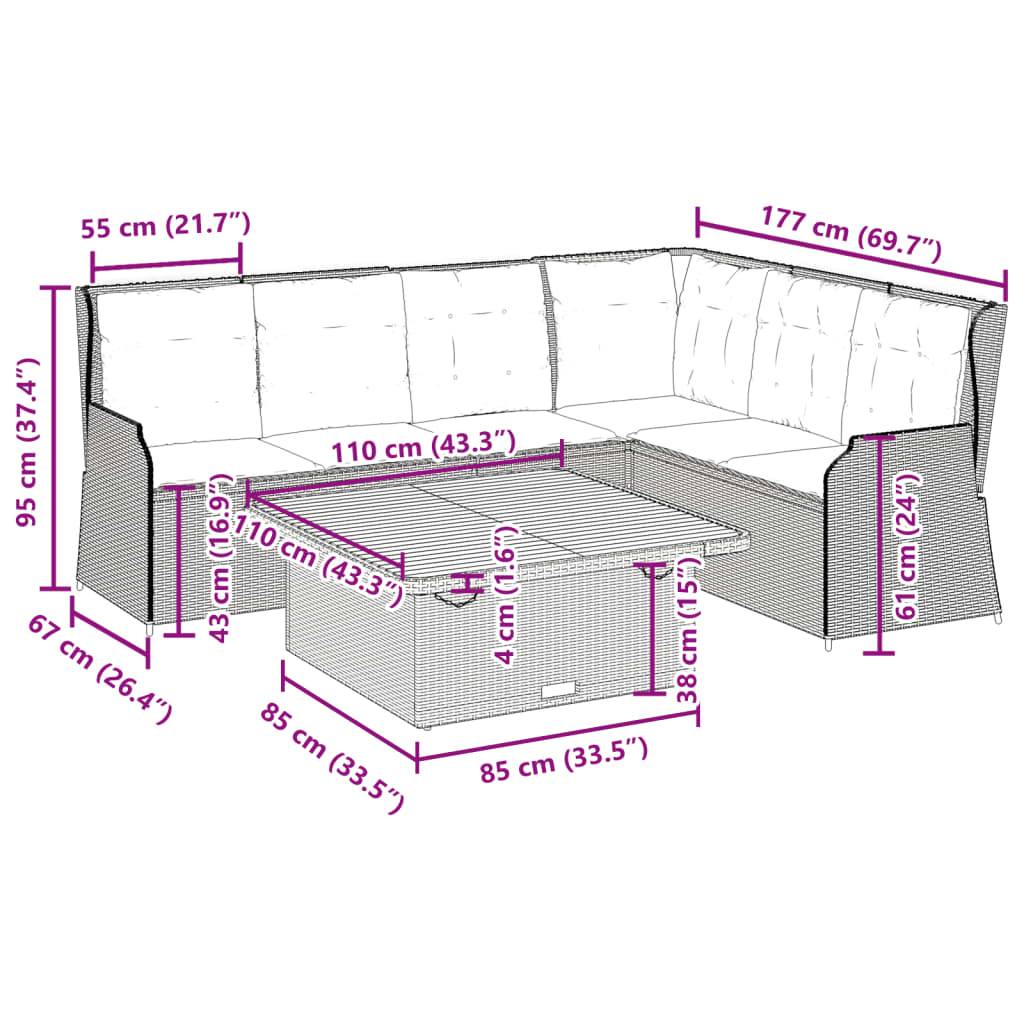 vidaXL 5-tlg. Garten-Lounge-Set mit Kissen Schwarz Poly Rattan