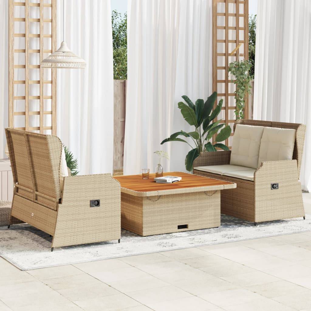 vidaXL 3-tlg. Garten-Lounge-Set mit Kissen Beige Poly Rattan